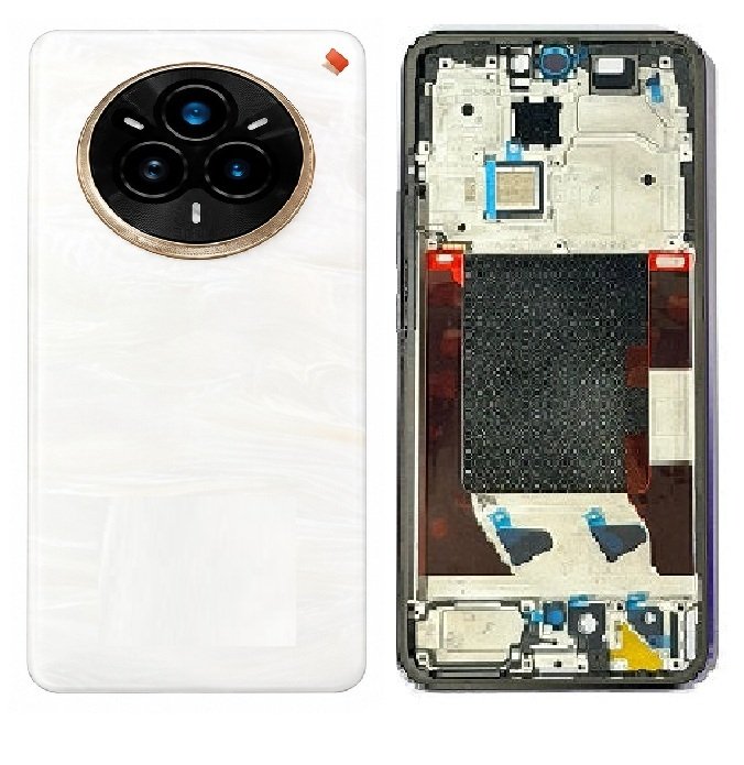 Compatible replacement Realme 14 Pro 5G Full Body Housing Replacement Back Frame Middle Chassis with Side Keys – Pink & White Color: WHITE